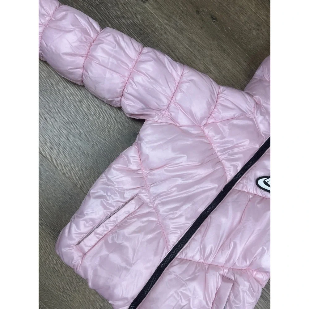 Nike Girls Pink Puffer Jacket Fleece Lined Hooded Winter Coat Size 6 5-6 Yrs
